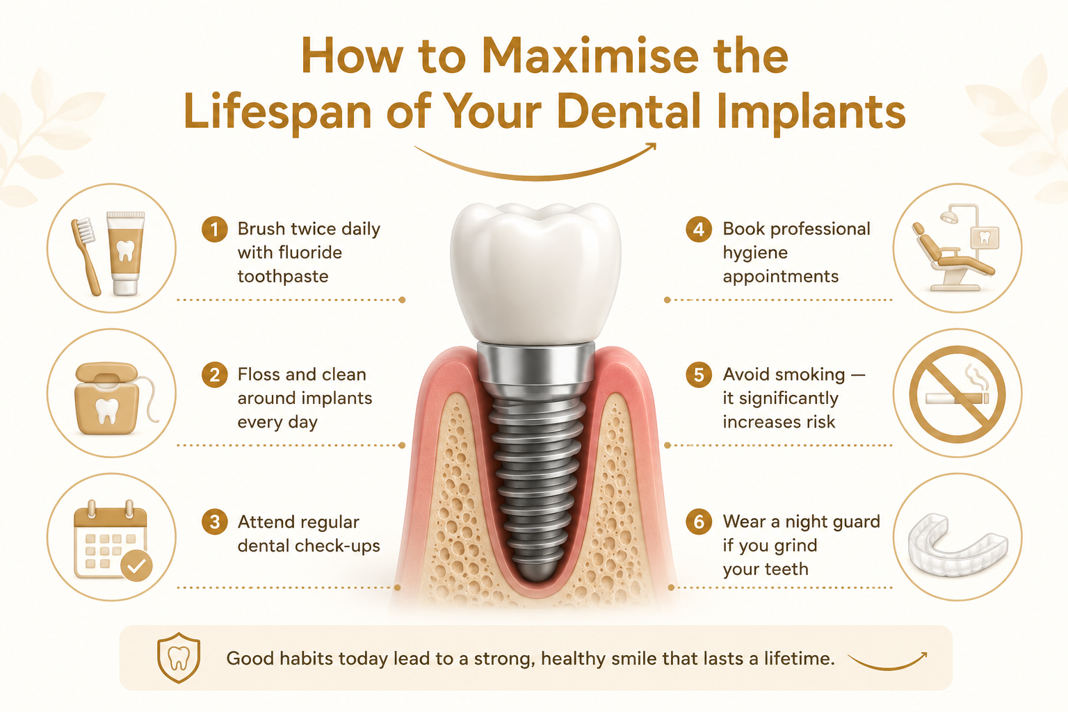 Good daily hygiene is the single most important factor in keeping your implants healthy long-term